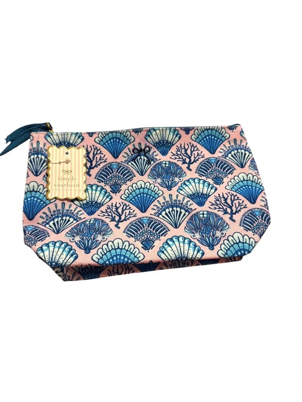 Simply Southern NWT Seashell Coral Print Cosmetic Makeup Pouch Coastal Beach